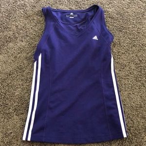 Purple adidas tank top.